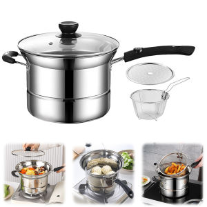 Heat-Resistant Food Pot with Lid and Drain Shelf for Steaming Cooking Frying Easy Handling Stainless Steel Kitchenware