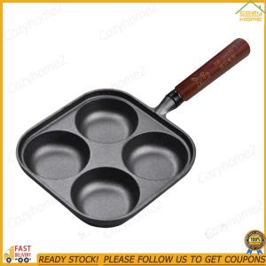 [Cozyhome2] 4-Cup Cast Iron Pancake Pan with Handle Omelette Pan Fried Egg Pan Crepe Pan for Breakfast Fried Egg Pancakes Steaks Hamburger