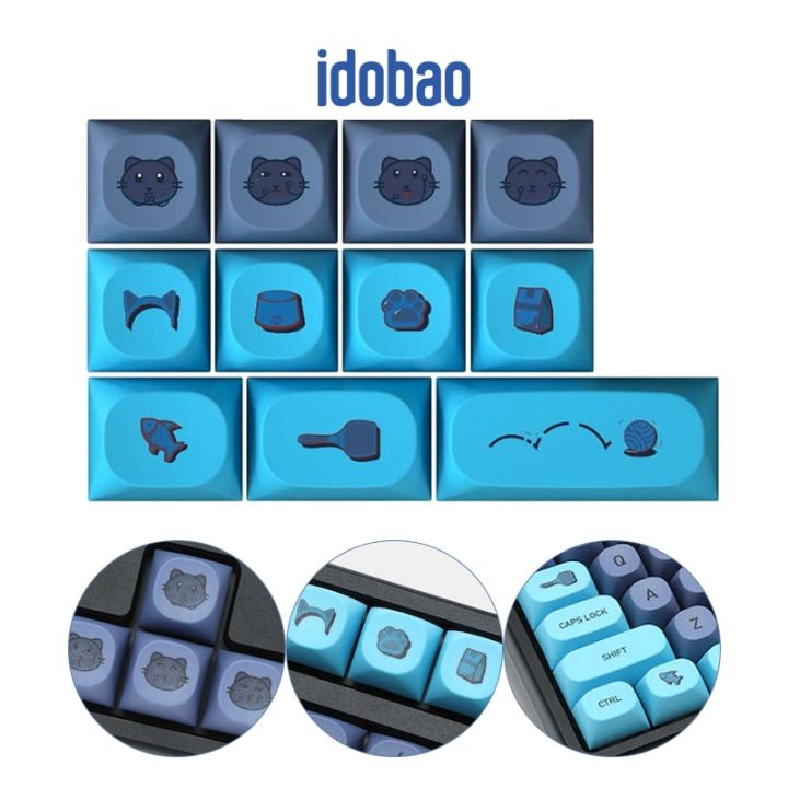 Idobao Blue Cat Keycaps Cut Keycaps Kawaii PBT Keycaps For Mechanical