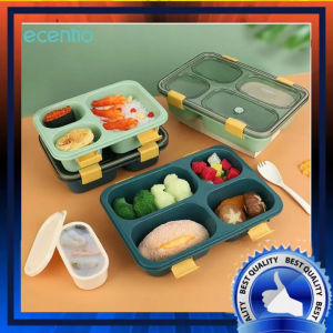 Tempat Makan Anti Tumpah Lunch Box 4 Grid Dengan Sendok Gratis Anti Tumpah Berbahan PP 1300 BPA Free Ecentio