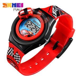 SKMEI 1376 Child Toy Watch Boy Fashion LCD Digital Display Kids Wristwatch Cartoon Creative Interesting Rotating Car Anti-allergic Strap No Waterproof