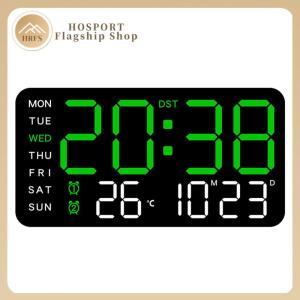【HRFS】 Digital Alarm Clock Bedside Alarm Clock Large Number Display Boarderless Wall-mounted Clock Temperature/Date Display Desk Alarm Clock for Students