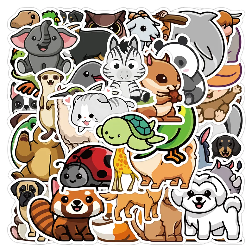 50pcs Cute Animal Stickers Pack Waterproof Kawaii Vinyl Stickers
