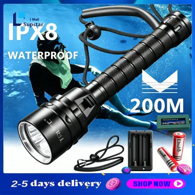 COD+ Diving Flashlight underwater Super bright LED flashlight XML T6 waterproof rechargeable 200M Underwater Waterproof Scuba Diving Light