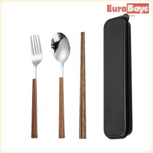 E.B.【Ready in Stock】 Portable 3 in 1 Chopsticks Spoon and Fork travel Creative Metal Cutlery Set Stainless Steel
