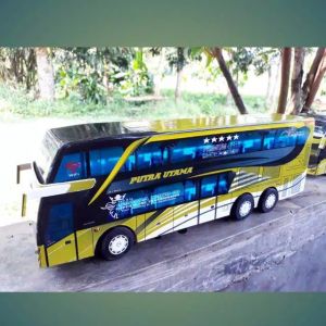 Miniatur Bis Putra Utama Double Decker Miniatur Bus Mobil Mainan Full Lampu Led