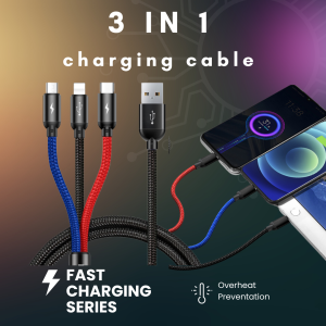 Multi Charging Cable Nylon Braided 3 in 1 USB Cable Fast Charging Cord with Type-C Micro USB and IP Port