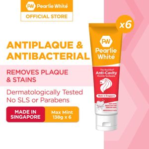 [Bundle of 6] Pearlie White The Real Red Anti-Cavity Toothpaste 138gm - Fights Cavities Removes Stains Strengthens Enamel No SLS or Parabens