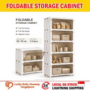Foldable Storage Cabinet with Clear Magnetic Doors Stackable Organizer 50cm 70cm for Living Room Bedroom