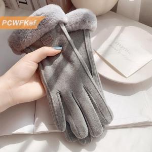 【PCWFKef】 Găng tay lông cừu lót Găng tay thời trang mùa thu mùa đông dễ thương lông ấm găng tay đầy đủ ngón tay Găng tay nữ thể thao ngoài trời
