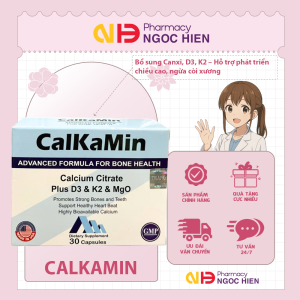 Viên uống CalKaMin bổ sung Canxi D3 K2 – Hỗ trợ phát triển chiều cao ngừa còi xương (30 viên)