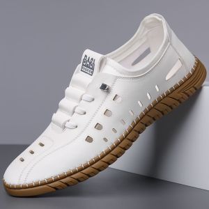 New Summer MenS Shoes: Breathable Soft Sole Fashionable MenS Casual Sandals With Hand-Stitched Durable Cowhide Sole And Perforated Design