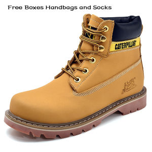 【Free Gift】Caterpillar Leather Martin Shoes Mens Drop Resistant Waterproof Soft-Toe Safety Boots Work Outdoor Boots Riding Boots