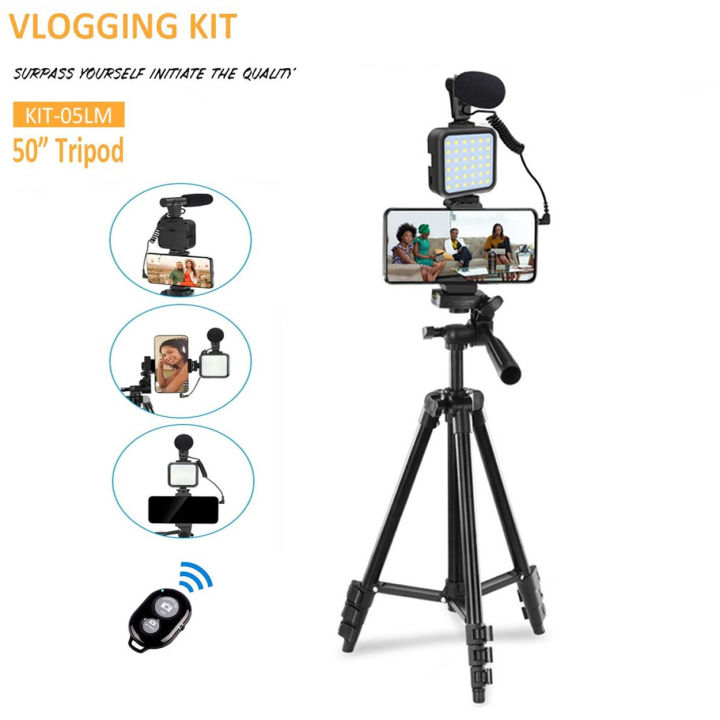 Phone Vlog Video Kit with Height Adjustable Tripod Phone Holder
