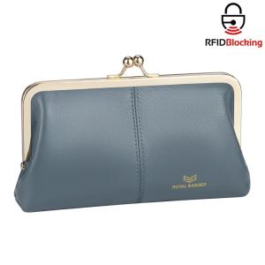 Royal Bagger RFID Kiss Lock Wallet Solid Color Multi-card Slots Card Holder Genuine Leather Clutch Purses for Women 3468