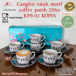 cangkir set 6 pasang motif full print 220ml coffee white set cup and saucer KPB-02 KOPIN porcelain