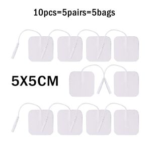 10pcs 5x5cm Reusable Extra Electrodes Patches Silicone Gel Adhesive Electrode Pads for Tens EMS Unit Digital Body Therapy Massage Machine With 2mm Plug