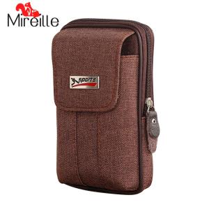 กระเป๋าผ้าใบใส่โทรศัพท์มือถือสำหรับผู้ชายกระเป๋าคาดเอวสองชั้นมีซิป