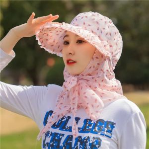 BINOCUL Sun Protection Tea Picking Hat UV Protection Printing Neck Protection Hat Fashion Wide Brim Sunshade Shawl Cap Farm Work