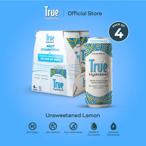 True Hydration™ Hydration Drink - Unsweetened Lemon (4 x 320ml) | Electrolyte Drink | 0 Sodium | 0 Sugar
