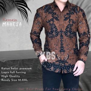 KEMEJA BATIK SOLO LAPIS FURING BAHAN KATUN HALUS SRAGENAN LENGAN PANJANG MOTIF MAHESA BATIK KANTOR