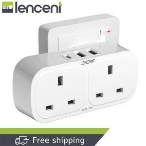 LENCENT Plug Extension 5 in 1 Charger with 2 AC Outlet and 1 Type-C and 2 USB Ports 2 Way Multi Charger Plug Adaptor Wall Socket