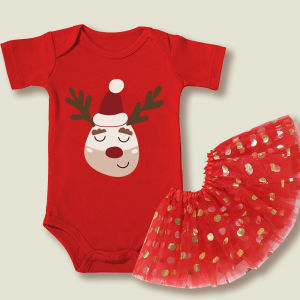 Merry Christmas Girls Dress Cotton Red Baby Romper Deer Christmas Gift Party Clothes Cute Sequined Dresses Newborn Bodysuits