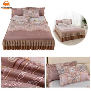 Comfortable Ice Silk Bedding Set 3 Pieces with Ruffle Bed Skirt and Pillowcases for Wedding and Bedroom Decor Easy to Wash