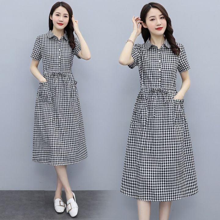 Váy sơ mi Hàn Quốc, Váy kiểu kẻ sọc dáng dài cộc tay Ulzzang | Shopee Việt  Nam