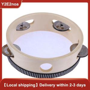 【Y2E2noa】 1Pc 15cm Wooden Tambourine Drum Kids Handheld Drum Percussion Musical Instruments Toys For Children Educational Toys