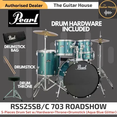 Pearl RS525SB/C-703 ROADSHOW 5-Pieces Drum Set with Hardware No Cymbal (Aqua Blue Glitter)(RS525SBC 703) (RS525SCC)