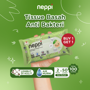 Neppi Tisu / Tissue Basah Bayi Antibacterial Changing Diapers Wipes Non-Parfum 50s Buy 1 Get 1 free