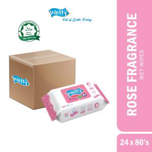 Wetty Wet Wipes 24 x 80s Packs Nice Rose Fragrance Tisu Basah Bayi Bau Harum Ros Halal 1 Carton 24pack