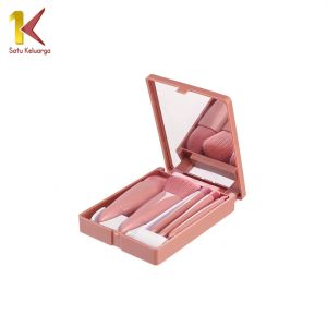 Satu Keluarga Set Kuas Make Up Portable K191 Makeup Brush Set 5IN1 With Box Plus Cermin Rias Wanita