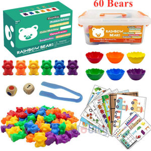 Moulty Counting Bears with Stacking Cups - Montessori Educational Sorting Rainbow Toys For 3 Year Old Boys and Girls with 60 Preschool Math Manipulatives Toy Storage and Toddler Games Book