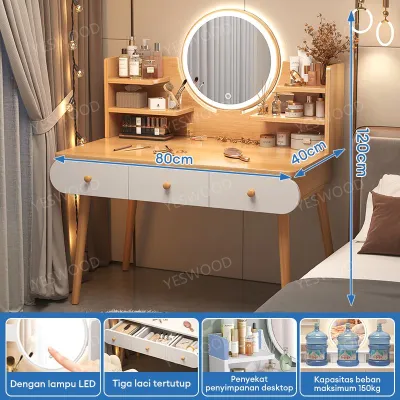 Meja Rias Set Kursi Pita Meja Rias Lampu LED Meja Rias Aesthetic Meja Rias Minimalis