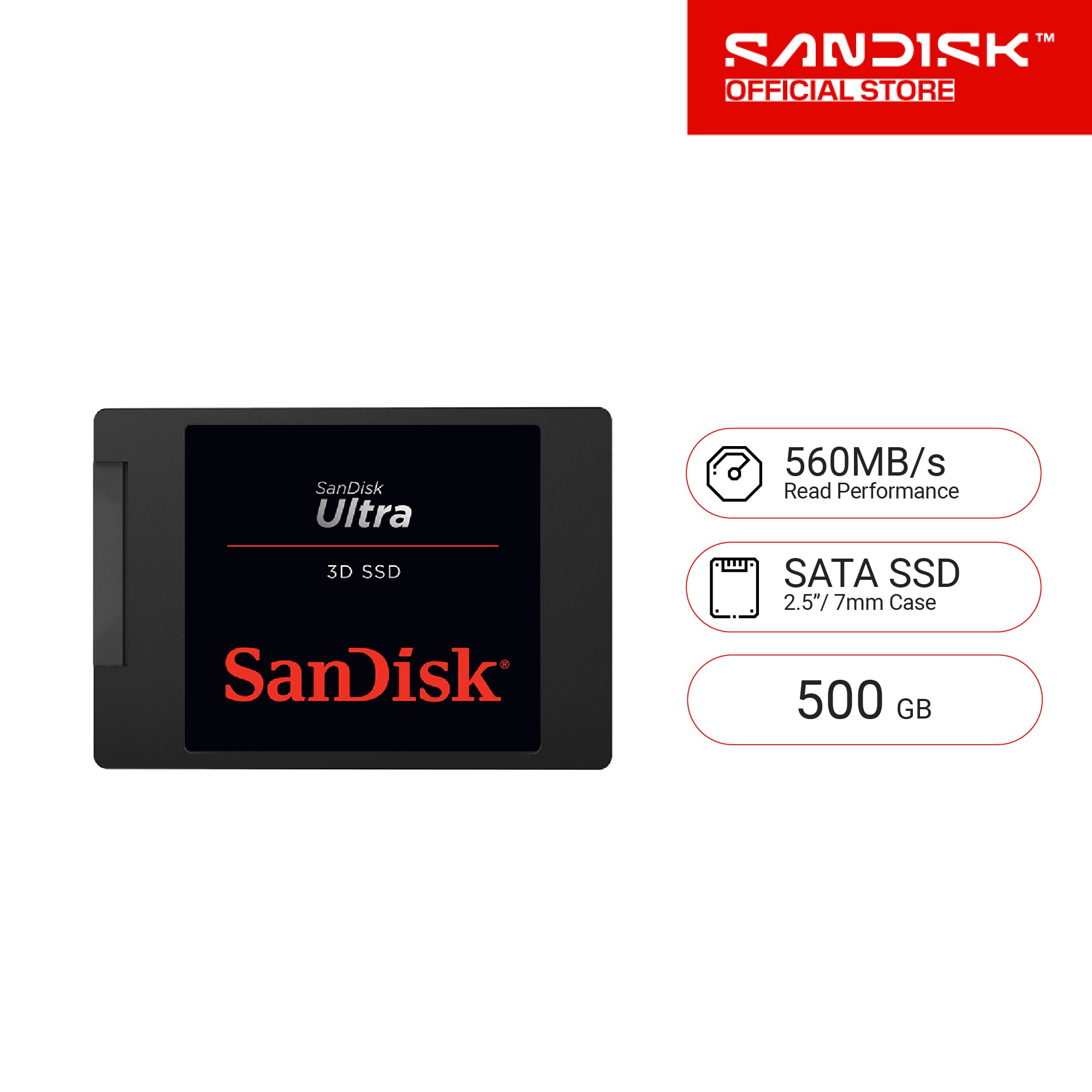 SanDisk Ultra 3D SSD, 500GB, SDSSDH3-500G, SR560/SW510MB/s