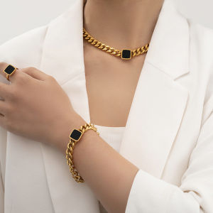 kalung titanium choker sisik zircon hitam vintage trending fashion korea style premium elegan KL19