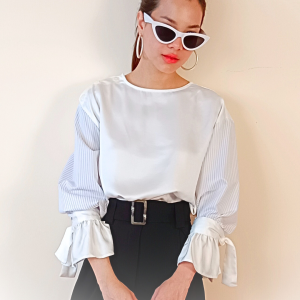 himma "Nordy" Oversizes Blouse เสื้อแขนยาวทรงหลวม ตกแต่งระบาย ผูกปลายแขน