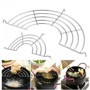 Stainless Steel Frying Oil Strainer Steam Rack 26/32cm Dual use as frying oil drain rack and food steaming rack fine dense mesh efficient oil filtering durable structure practical daily cooking and kitchen food draining supplies