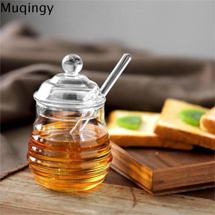 BOROSLCATE GLASS AND WOODEN HONEY JAR | Honey Contaner, Honey Jar