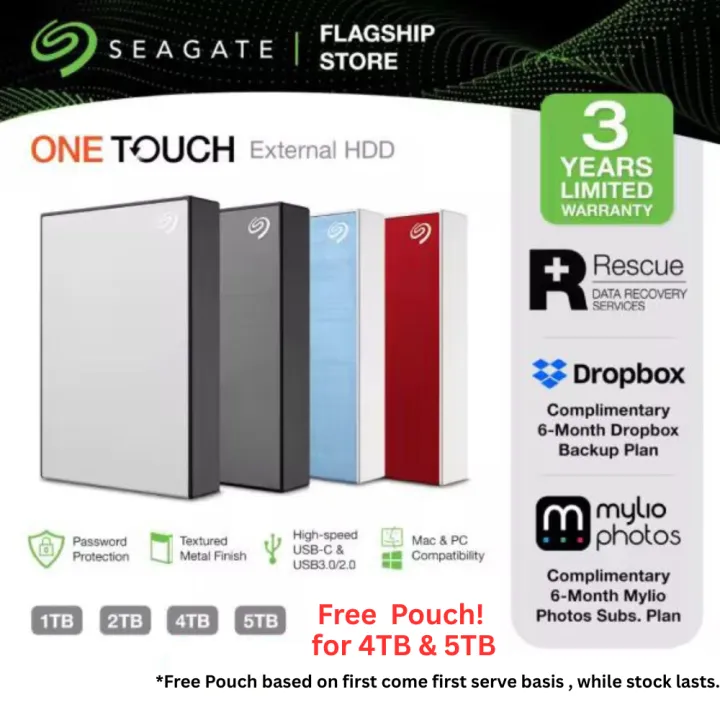 Seagate One Touch Portable External Hard Disk Drive [HDD] with Password Protection | USB 3.0 connectivity | Compatible with Windows®, Mac® and Chromebook