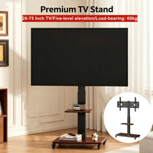 Universal Mobile LCD TV Stand for 26-75 Inch Screens Adjustable Height & Shelf Portable with Wheels