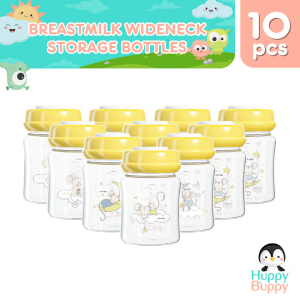 Huppy Buppy Breastmilk Storage Bottle Wide Neck BPA Free Bottles 10 Pieces
