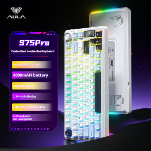 AULA S75 PRO Mechanical Keyboard 75% Custom Layout RGB Backlight Wireless Bluetooth Gaming Keyboard with Screen Knob