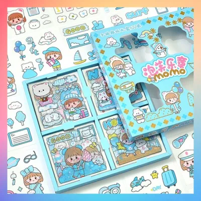 Sticker Waterproof Sticker Momo Dapat Box Isi 100 Lembar Anti Air Stiker Motif Kartun Anak