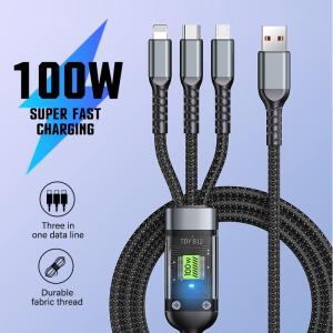 Kabel Fast Charging 100W 3 in 1 USB to Lightning/Micro/Type C Cocok Semua HP iPhone Samsung Xiaomi