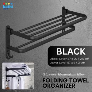 BATHI Rak Handuk Lipat 2 Susun Alumunium Anti Karat 57x20cm B04-1
