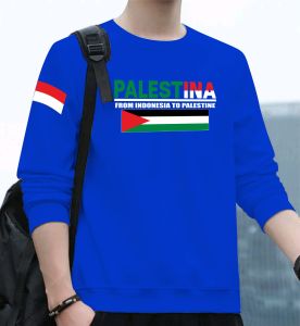 Bisa COD Sweater Keren Kaos Pria Distro Palestina Crewneck Trendy Sweatshirt Elegan Sweter Kekinian