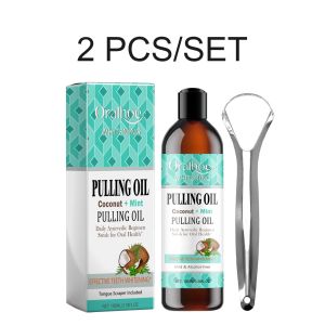 Coconut Mint Pulling Oil Mouthwash Oil Pulling Fresh Breath Brightening Free Tongue Scraper Deep Cleaning Gum Care 100ml